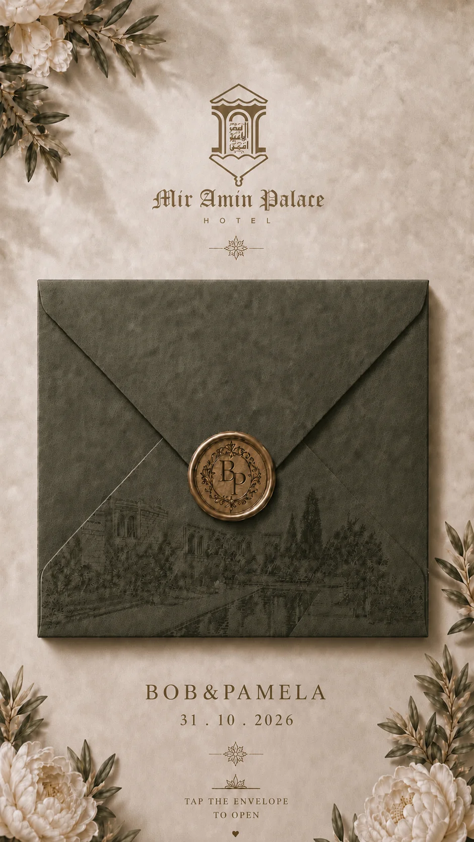 Sealed wedding invitation envelope